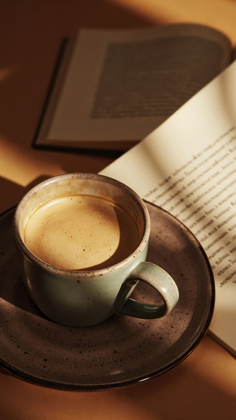 Bücher und Kaffee auf der Seite unser Team